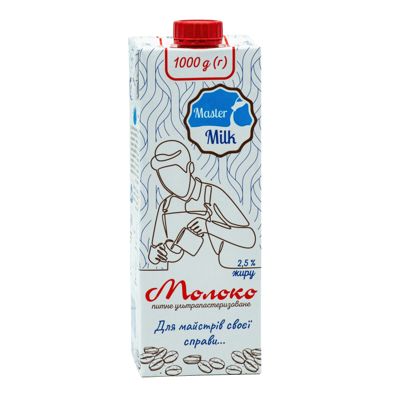 Молоко коров'яче MASTER MILK ультрапастеризоване, пляшка картонна, 2,5%, 1000г